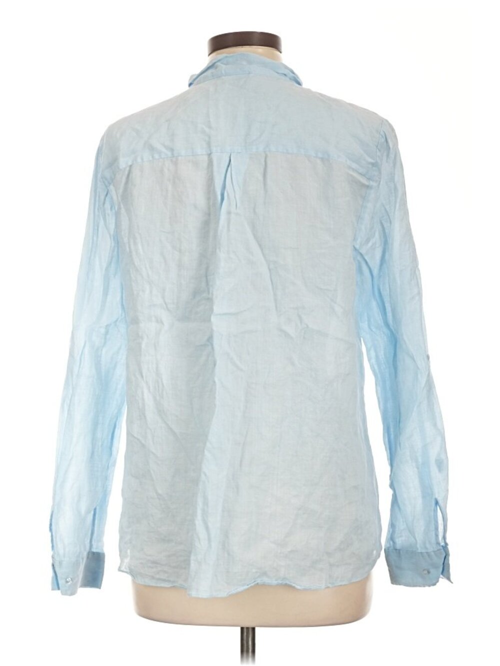 Elie Tahari Light Blue 100% Ramie Ruffle High Low Blouse Size L - Picture 3 of 6